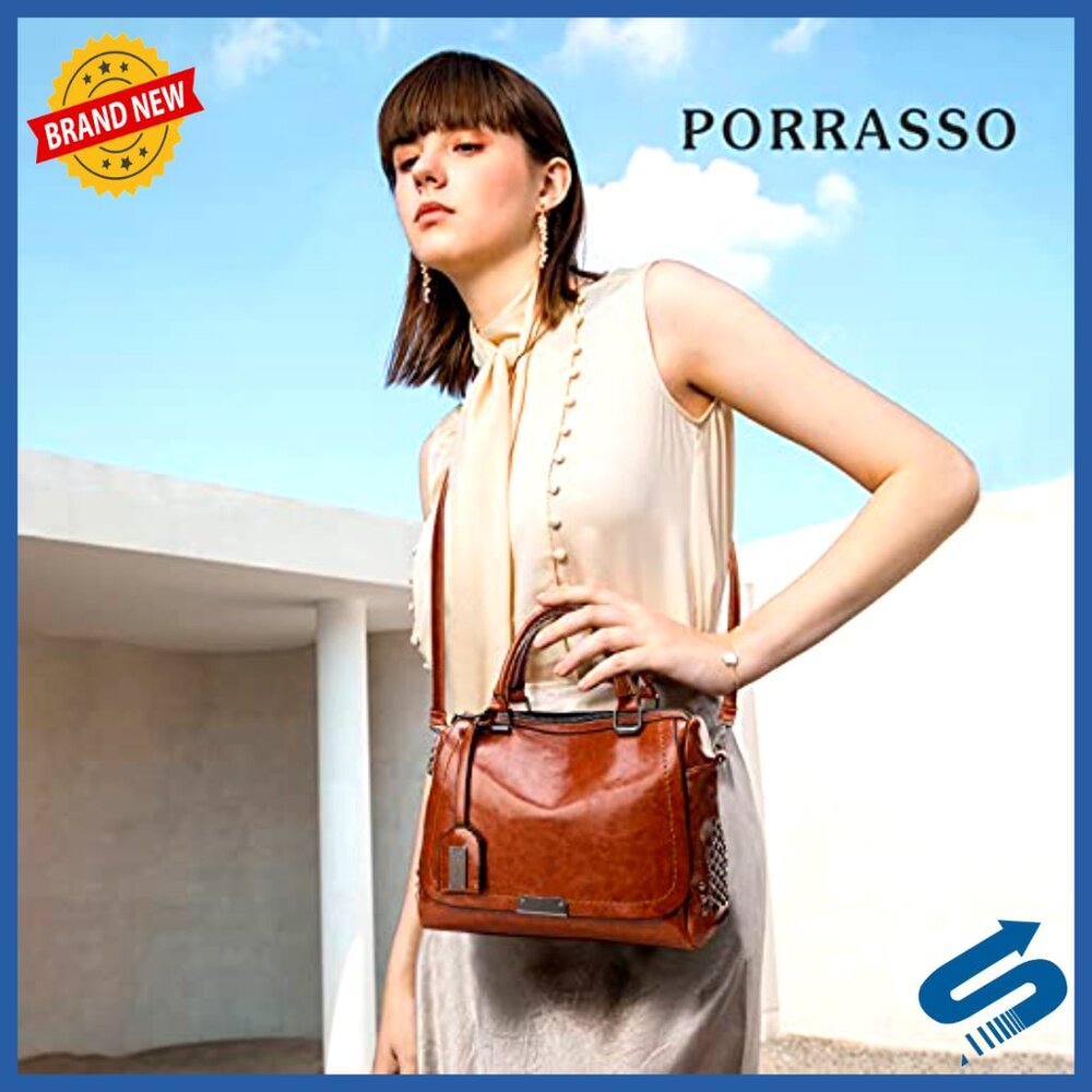 Vintage PU Leather Satchel Crossbody Bag with Adjustable Strap for Work Travel - Picture 2 of 7
